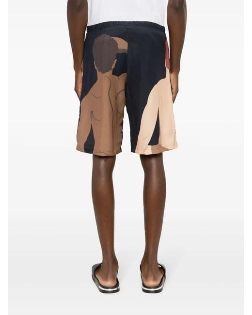 Amir Slama Black Graphic-Print Deck Shorts for men