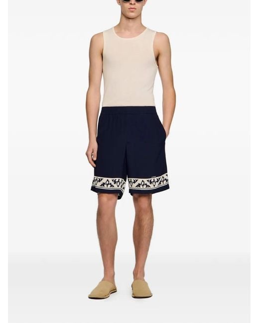 Sandro Blue Contrast Pattern Flowy Shorts for men