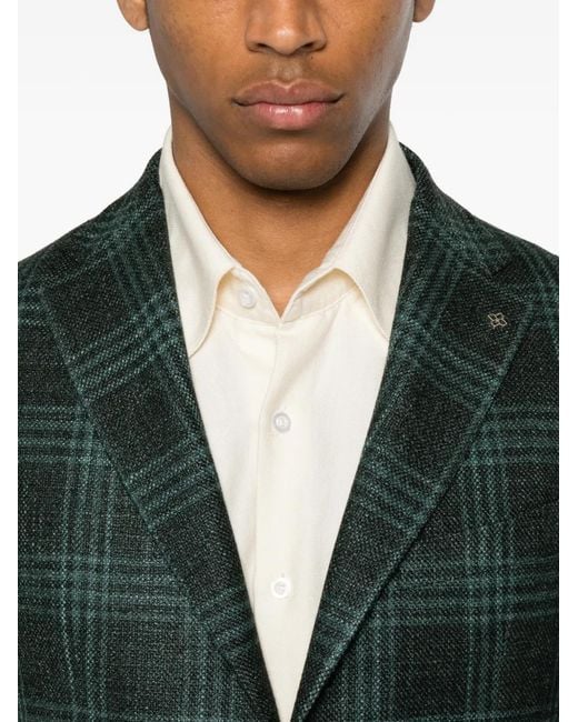 Tagliatore Green Check-Pattern Notched-Lapels Blazer for men