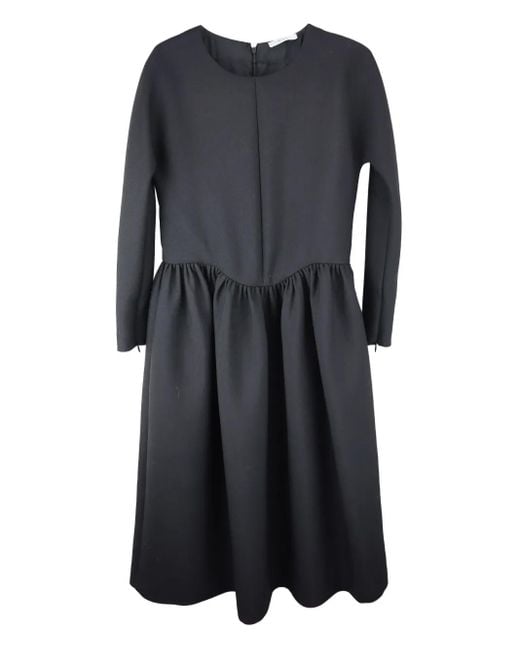 The Row Black Gathered-Waist Long-Sleeve Midi Dress