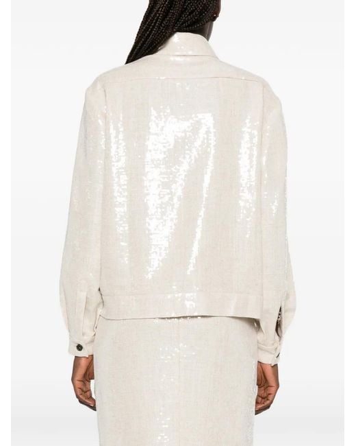 Kiton White Sequin-Embellished Button-Up Jacket