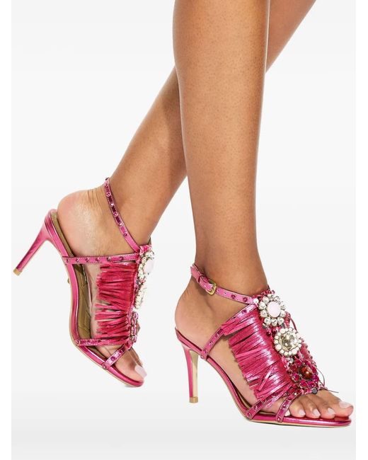 Kurt Geiger Pink Jewel-Embellished Fringed Sandals