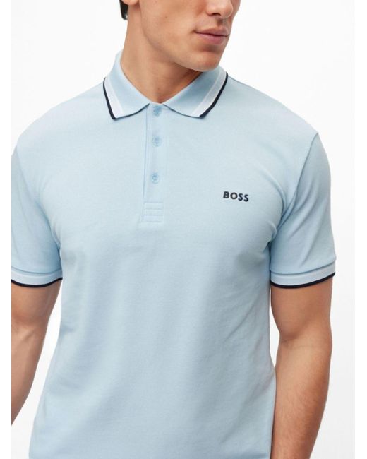 Boss Blue Logo-embroidered Cotton Piqué Polo Shirt for men