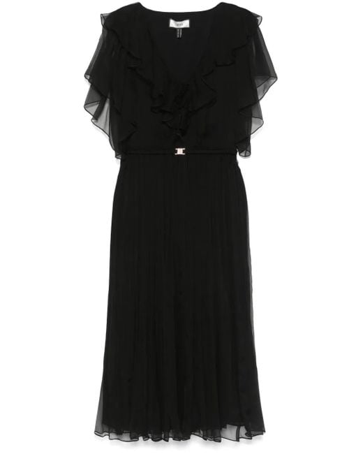 Vestido midi de seda con apliques florales Nissa de color Black