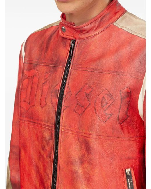 DIESEL Red L-ruscha Leather Jacket for men