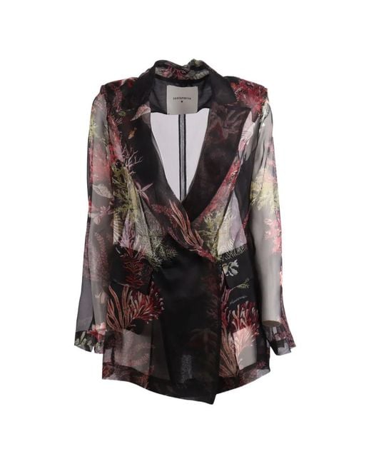 Shirtaporter Gray Coral-Print Long-Sleeve Silk Blazer