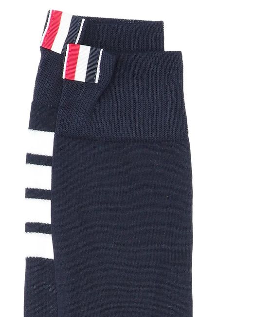 Thom Browne Black Lightweight Cotton 4-Bar Mid-Calf Socks for men