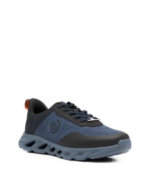 Bugatti Blue Mesh-Panel Logo-Patch Sneakers for men