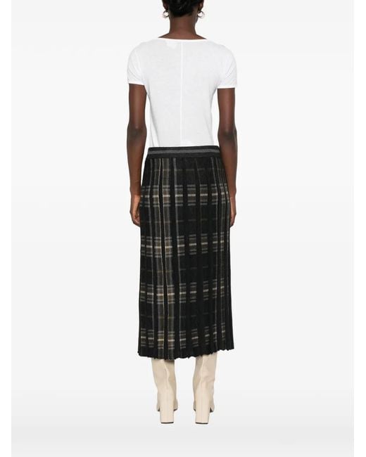 Bompard Black Tartan-Pattern Pleated Midi Skirt