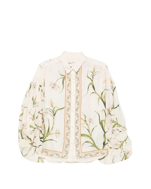 Agua Bendita Natural Agar Azucar Floral-Print Puff-Sleeve Shirt