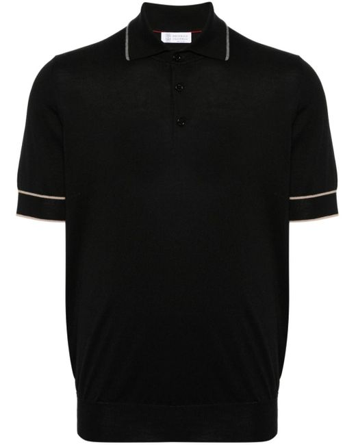Brunello Cucinelli Black Striped-edge Polo Shirt for men
