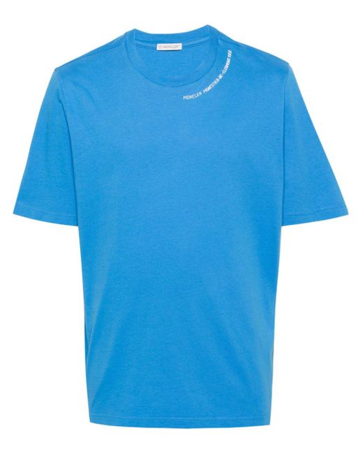 T-shirt en coton à logo texturé Moncler pour homme en coloris Blue