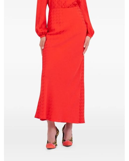 Roberto Cavalli Red Monogram-Pattern Maxi Skirt