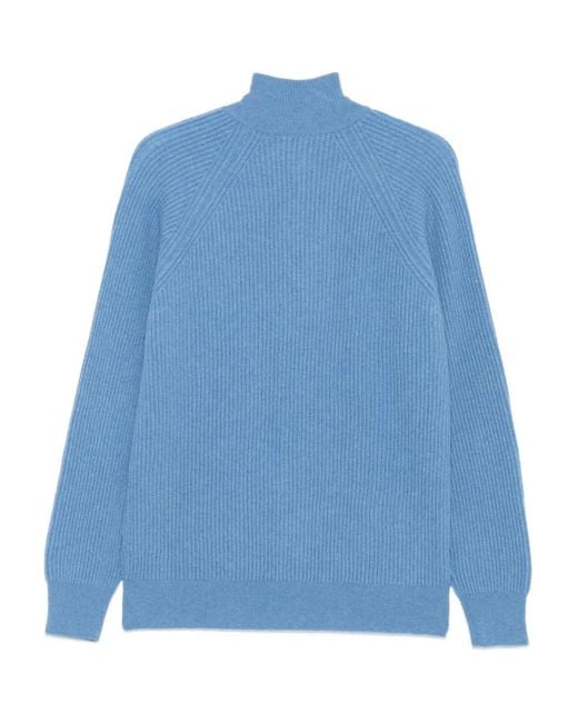 Barba Napoli Blue Ribbed Zip-Up Cardigan for men