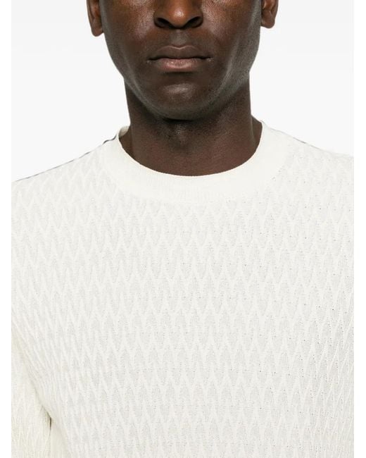 Emporio Armani White Chevron-Knit Short-Sleeve Top for men