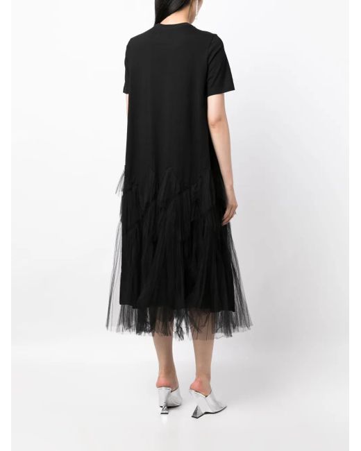 JNBY Black Tulle-Panel Cotton Midi Dress