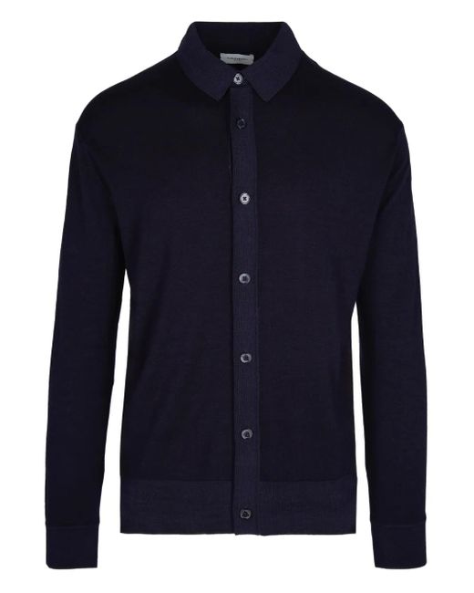 Paolo Pecora Blue Button-Down Wool Sweater for men
