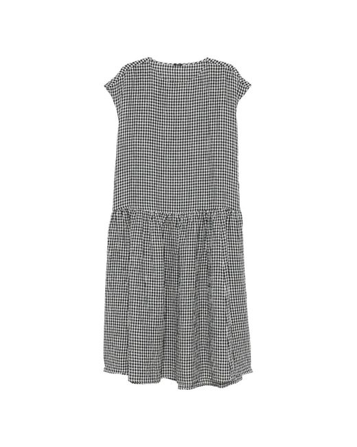 Apuntob Gray Gingham-Check Midi Dress