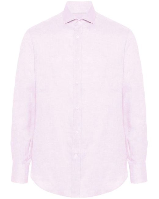 Brunello Cucinelli Langärmeliges Hemd aus Leinen in Pink für Herren