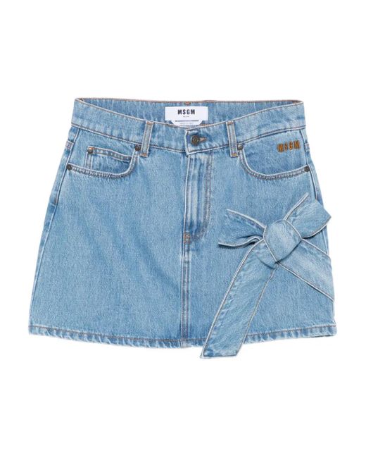 Minijupe En Jean À Détail De Nœud MSGM en coloris Blue
