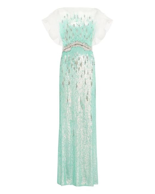 Jenny Packham Multicolor Magnolia Sequin-Embellished Dress