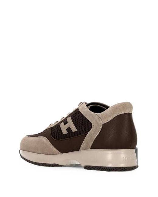 Hogan Brown Logo-Patch Panelled Sneakers for men