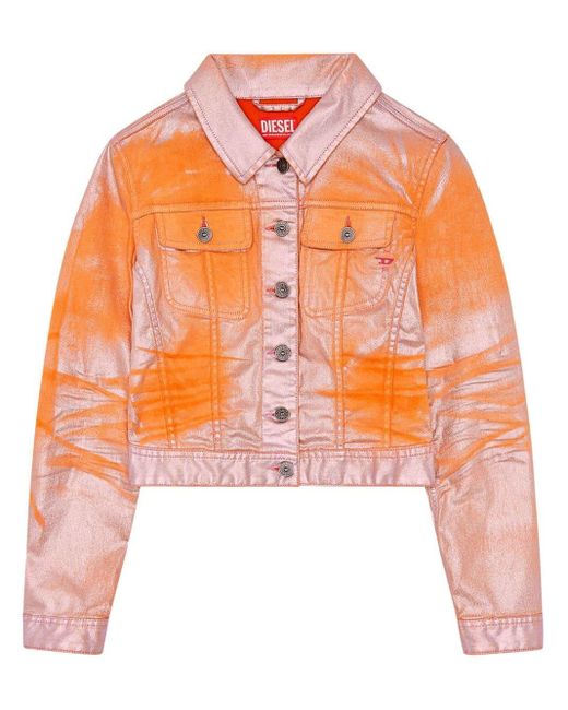 DIESEL Orange Trucker Jacket In Bicolour Laminated Denim