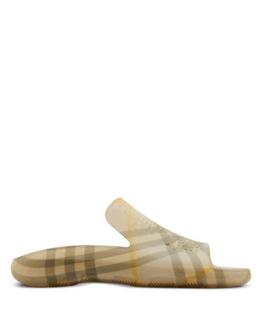 Burberry Equestrian Knight Geruite Slippers in het Natural