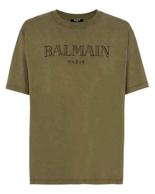 Camiseta con logo bordado Balmain de hombre de color Green