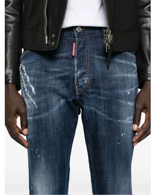 DSquared² Blue Tapered Distressed Mini Logo Jeans for men