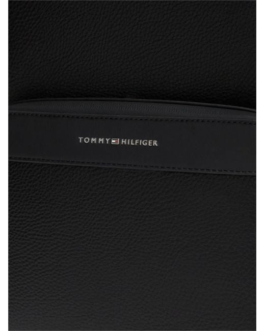 Tommy Hilfiger Black Grained-Texture Logo-Plaque Backpack for men