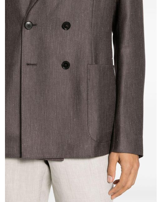 Zegna Brown Double-breasted Twill Blazer for men