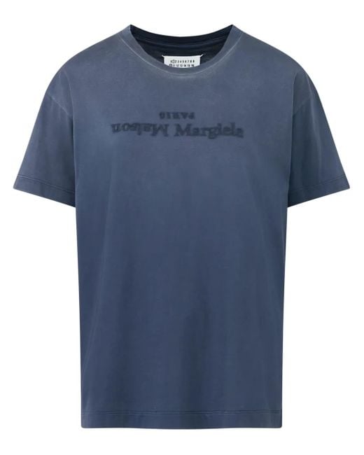 Maison Margiela Blue Reverse Logo Cotton T-Shirt
