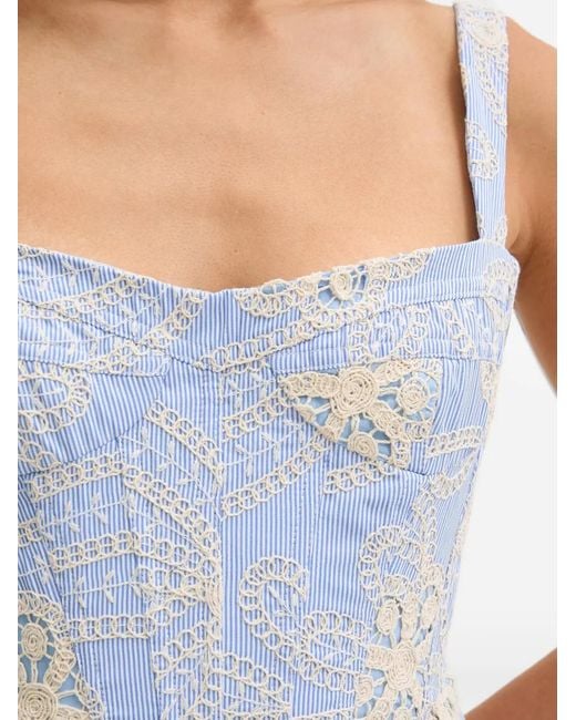 Bardot White Guipure Lace-Embroidered Striped Midi Dress