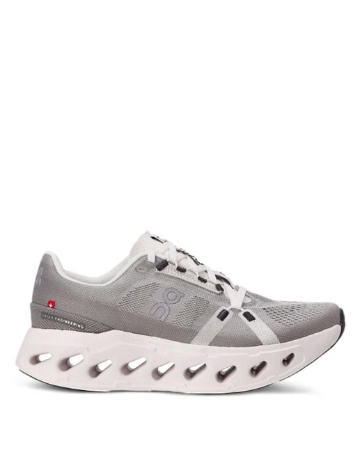 On Shoes White Mesh Lace-Up Trainers with Perforated Detailing