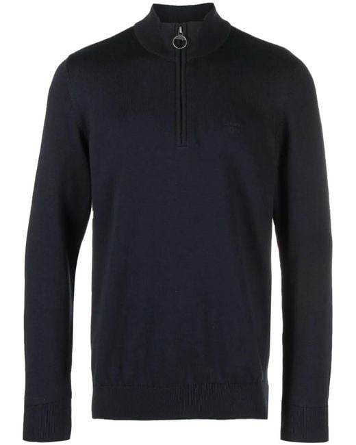 Barbour Blue Logo-Embroidered Half-Zip Jumper for men