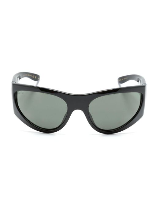 Gucci Gray Logo-plaque Oval-frame Sunglasses for men