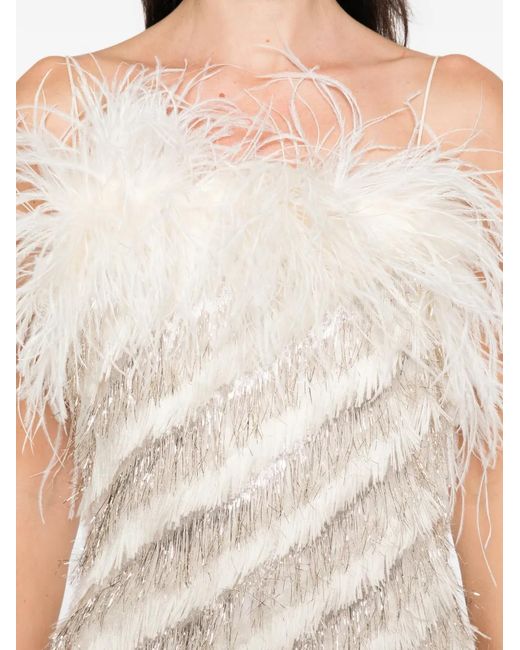 Taller Marmo White Feather-Trim Midi Dress