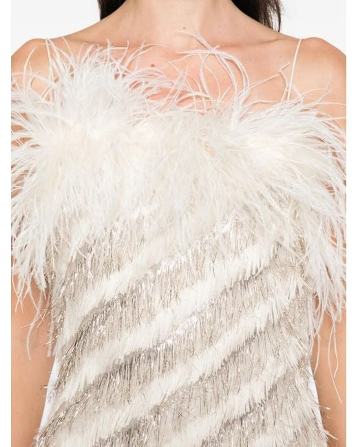 ‎Taller Marmo White Feather-Trim Midi Dress