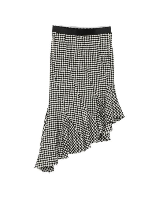 The Attico Gray Houndstooth-Pattern Asymmetric-Hem Midi Skirt