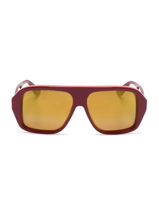 Gucci Red Logo-Engraved Oversize-Frame Sunglasses