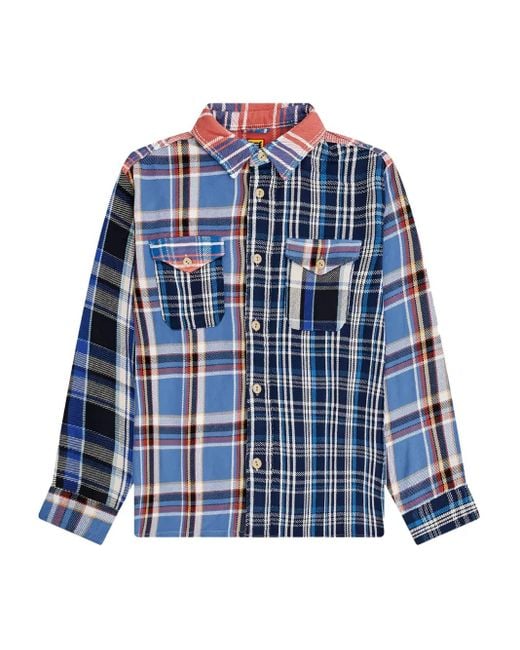 Human Made Blue Patchwork Plaid Shirt for men