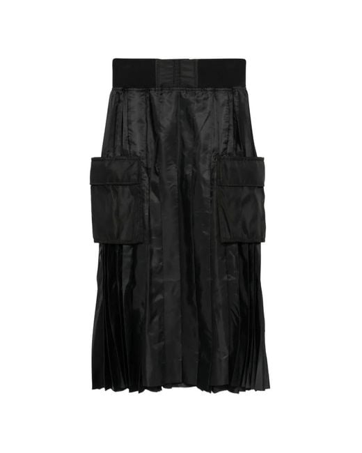 Sacai Black Quilted Pleated Midi Skirt