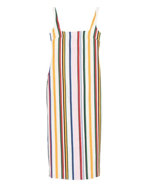 Cala De La Cruz White Amaranta Square-Neck Striped Midi Dress