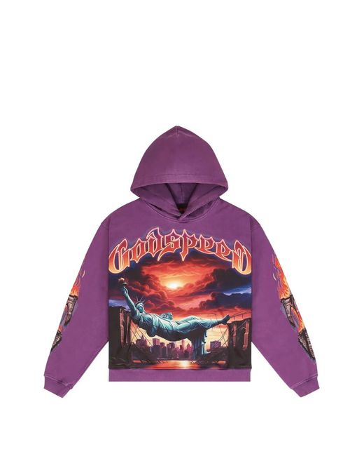 Godspeed Purple Graphic-Print Long-Sleeve Hoodie for men