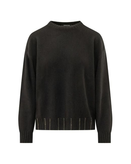 Fabiana Filippi Black Embellished-Ribbed Crew-Neck Sweater