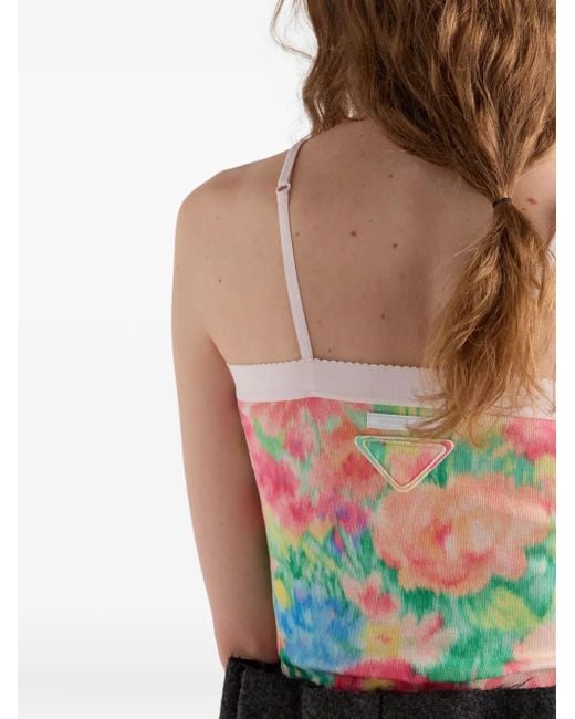 Prada Green Oberteil Mit Blumen-Print
