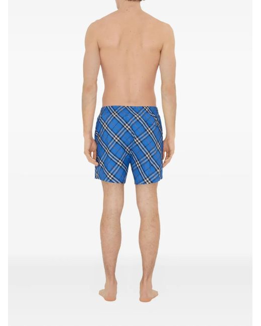 Burberry Blue Checked Swim Shorts for men