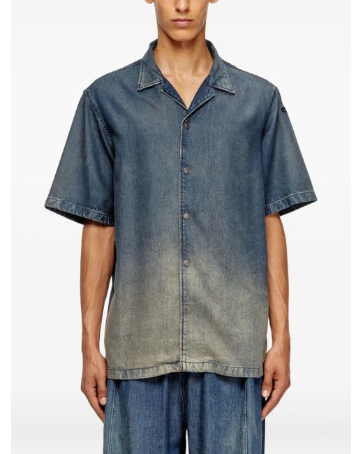 DIESEL Blue D-Nabil-S3 Point-Collar Denim Shirt for men