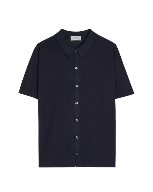 John Smedley Blue Folke Short-Sleeve Polo Shirt for men